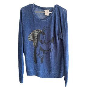 Womens Disney Parks Authentic Goofy Blue Long Sleeve Light Sweater Sz SM